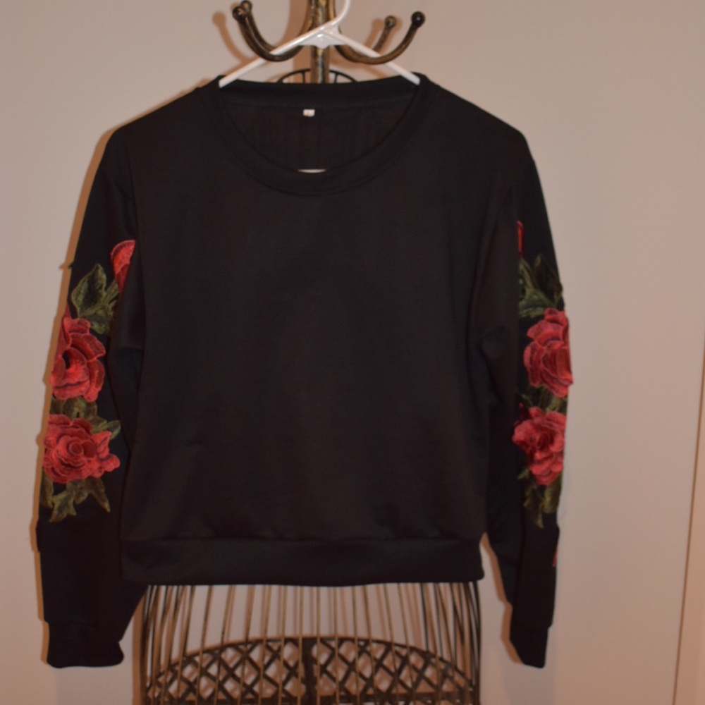 Rose Embroidered Applique Sweatshirt